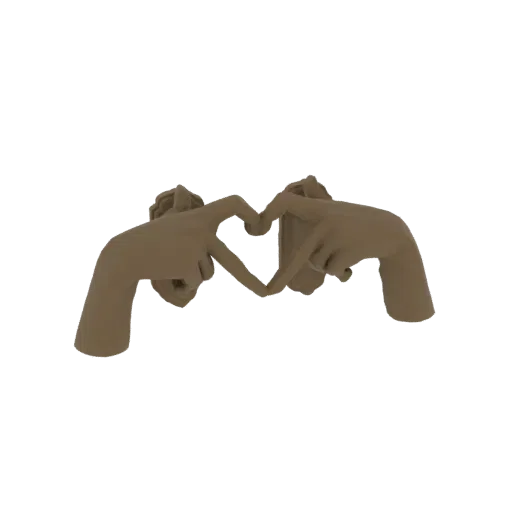 3D model of two hands forming a heart shape gesture, rendered in a smooth, clay-like texture.