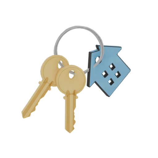 Golden Keys with Blue House Keychain