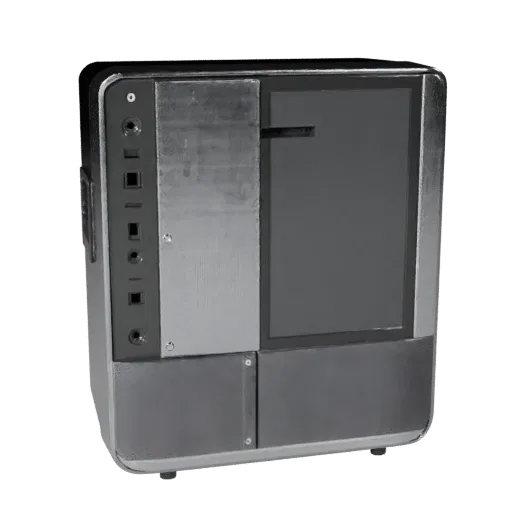 Modelo 3D modular de Alto-falante Inteligente de Aço Inoxidável, interior de casa, vista isométrica de kit modular, detalhe e