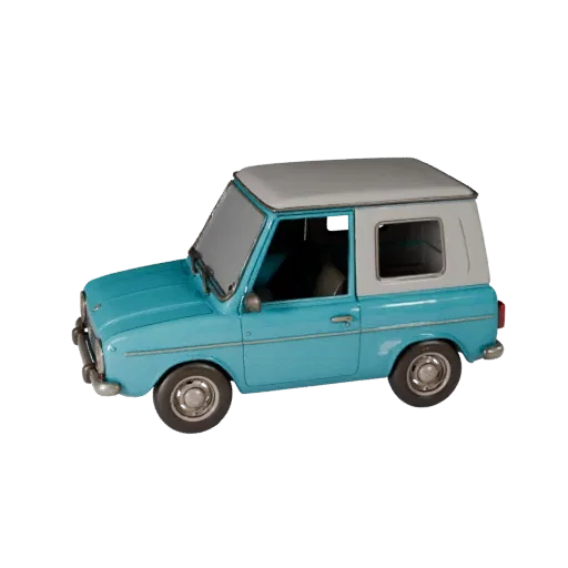 Modelo 3D de Carro Vintage, viewport de jogo em três quartos, ativo de veículo pronto para Unreal Engine com silhueta projeta