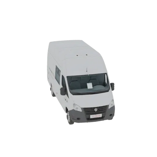 Top-down view of a white panel van 3D model with a black background