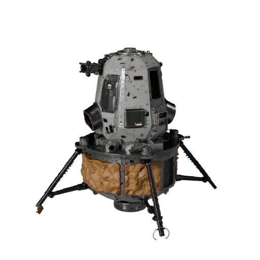 Modelo 3D Lunar Lander, vista de estudio a tres cuartos, activo de vehículo listo para Blender con silueta de misión, ruptura