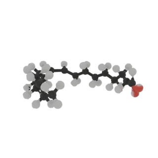 3D model of Oleic Acid molecule, showing carbon, hydrogen, and oxygen atoms connected by bonds.