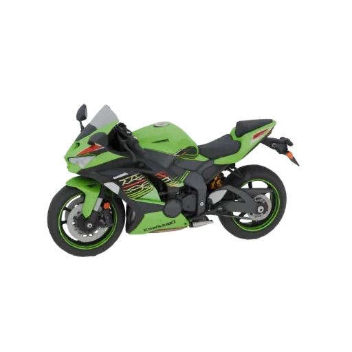 3D model of green Kawasaki Ninja ZX-6R motorcycle, side view