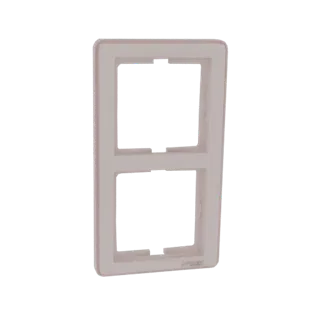 Modello 3D di cornice bianca a doppia squadra per interruttori con due aperture quadrate.