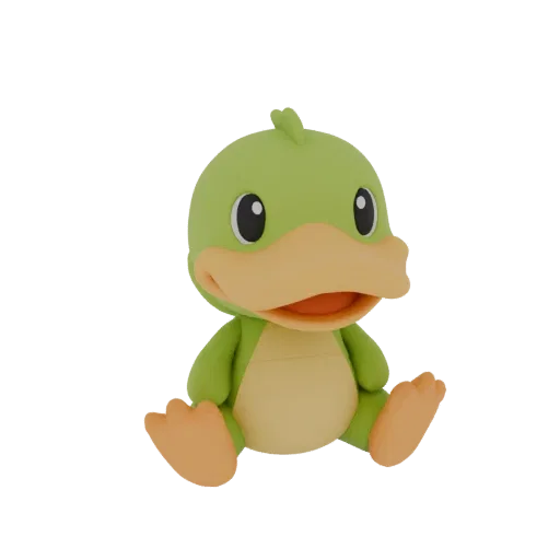 Modèle 3D d'un ornithorynque mignon, assis, regardant vers l'avant, bouche ouverte, grands yeux.