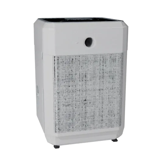 Compact Air Purifier Low Poly 3D model, home interior, game viewport three-quarter view, plastic detail.