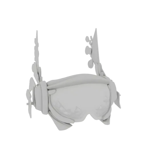 Rendering 3D di occhiali futuristici con design elegante, moderno e lenti colorate.