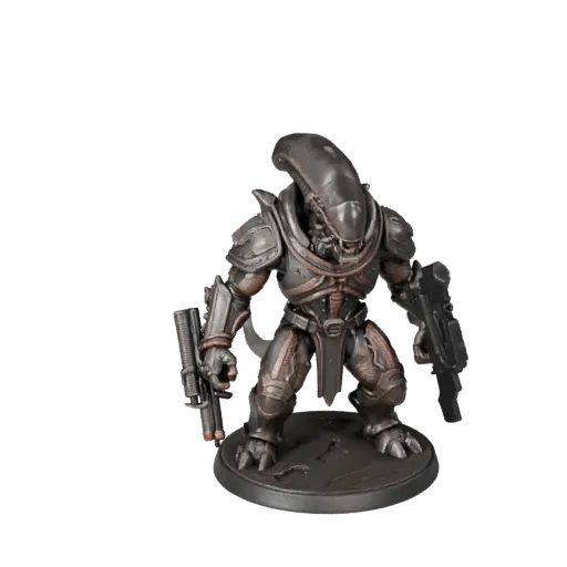 Monster Alien Trooper high poly 3D model preview showing silhouette, studio close-up view, pose and resin detail