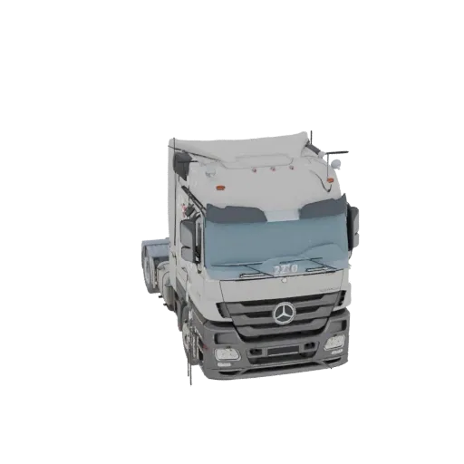 3D-Modell einer weißen Mercedes-Benz Actros 2651 Sattelzugmaschine, von oben betrachtet.