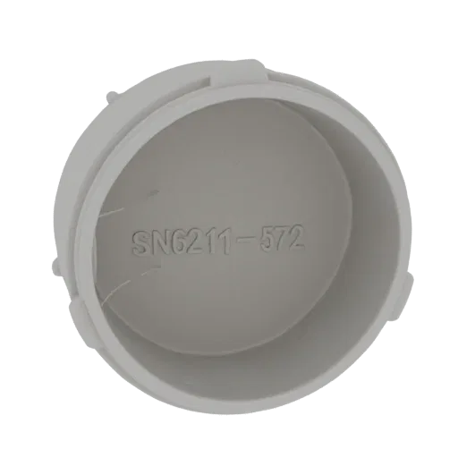 3D model render of a gray SN6211-572 pipe connector with embossed text