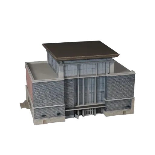 Public Pavilion Unity-ready 3D model, Unity engine viewport, showing public building materials and architectural detail