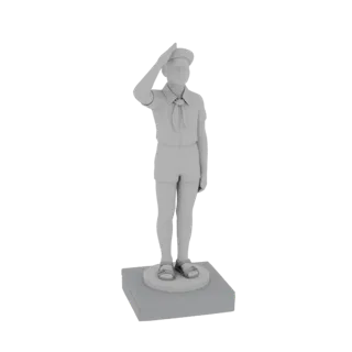 3D model of a young boy in a sailor uniform, saluting, standing on a base.