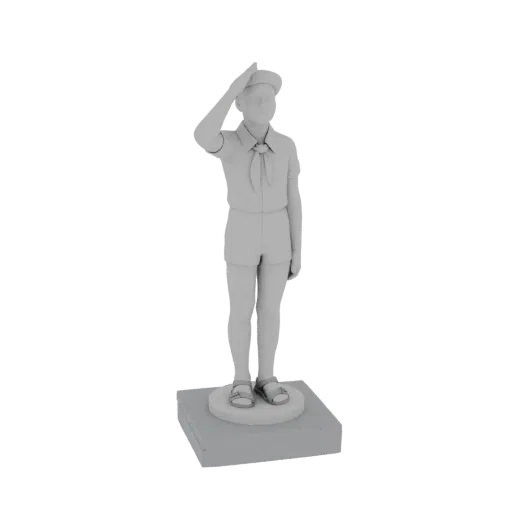 3D model of a young boy in a sailor uniform, saluting, standing on a base.
