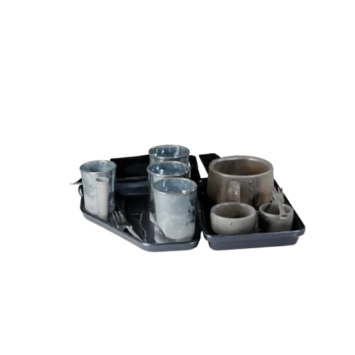 Banquet Tea Service High Poly 3D model, close-up studio render, showing ceramic, arranged serving layout.