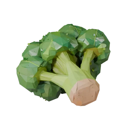 Market Broccoli Head Low Poly 3D model, game viewport three-quarter view, showing leaf veins, form detail.
