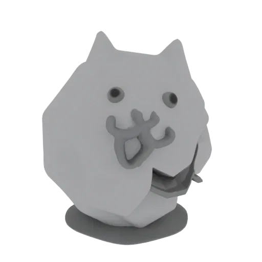 3D model of the Battle Cat character, depicted as a stylized gray toy with large eyes and a distinctive mouth.