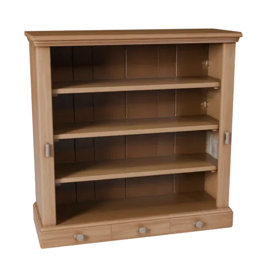 Floating Bookshelf Realistic 3D model, dining room, three-quarter studio render, painted wood detail.