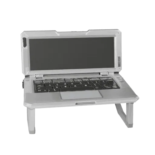 Business Portable Workstation Low Poly 3D model, game viewport three-quarter view, showing brushed metal, form detail.