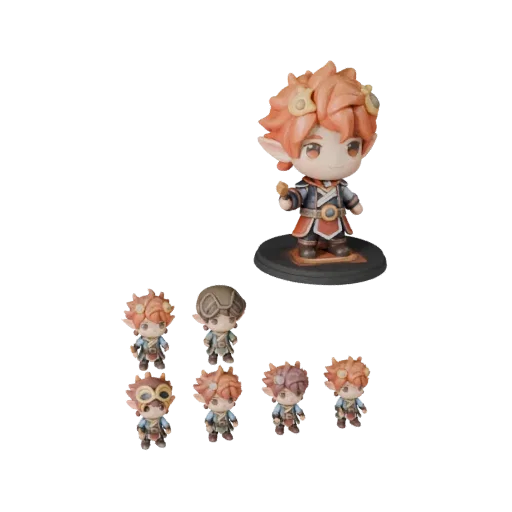 Chibi Figurine realistic 3D model preview showing pose, three-quarter scene view, toy proportion and material detail