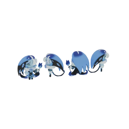 A 3D model render of a blue ice queen figurine shown in four different poses against a white background.