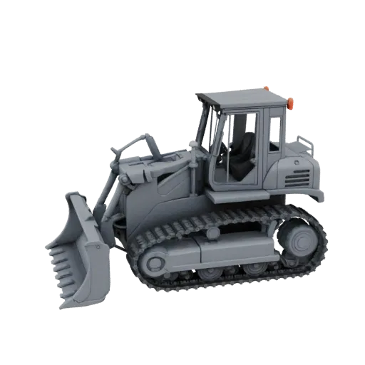 Roadwork Bulldozer Printable 3D model, isometric STL render, showing painted steel, large mechanical silhouettes.