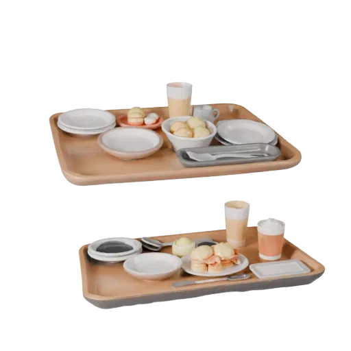 Banquet Breakfast Tray 3D model, three-quarter front view, AR viewer studio render, showing ceramic, form detail.