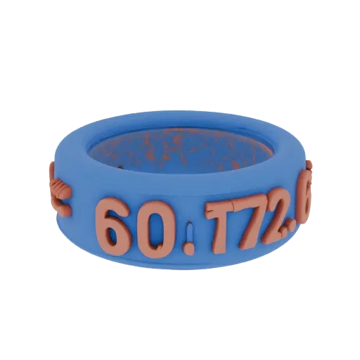 3D model of a blue hub ring with embossed numbers 60.1 and 72.6 on the outer side.