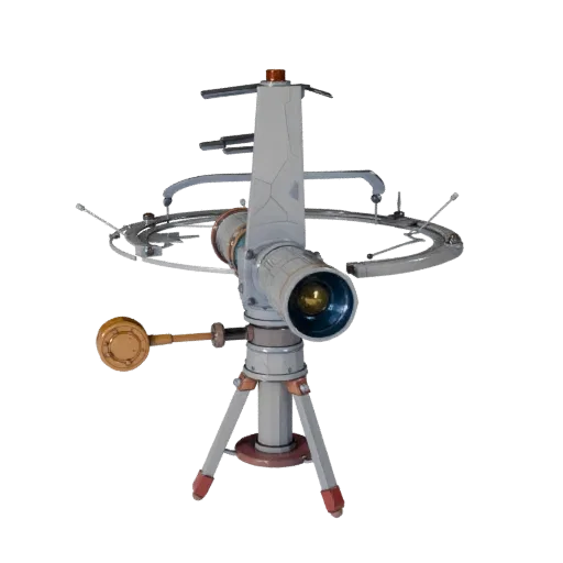 Portable Observatory Mount Stylized 3D model, stylized isometric render, showing metal tubes, optical alignment.