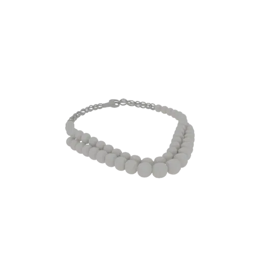 Sterling Silver Layered Pearl Necklace 3D model, three-quarter front view, AR viewer studio render, pearl surface.