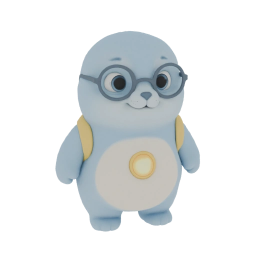 Cute Blue Seal Character with Glasses and Backpack 3D Model