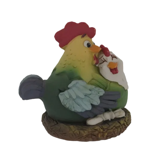 3D model of two stylized roosters embracing affectionately in a nest, with detailed textures and vibrant colors.