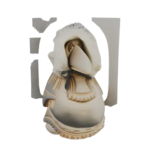 3D model of an Arctic Shaman figurine wearing a fur-lined hood and traditional clothing, with intricate patterns on the garment.