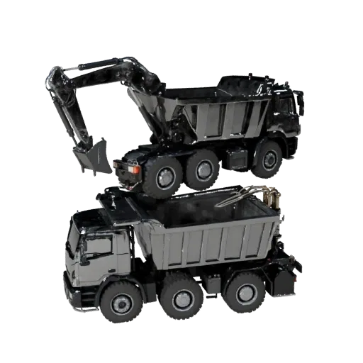 Dump Truck High Poly 3D model, close-up studio render, showing painted steel, large mechanical silhouettes.