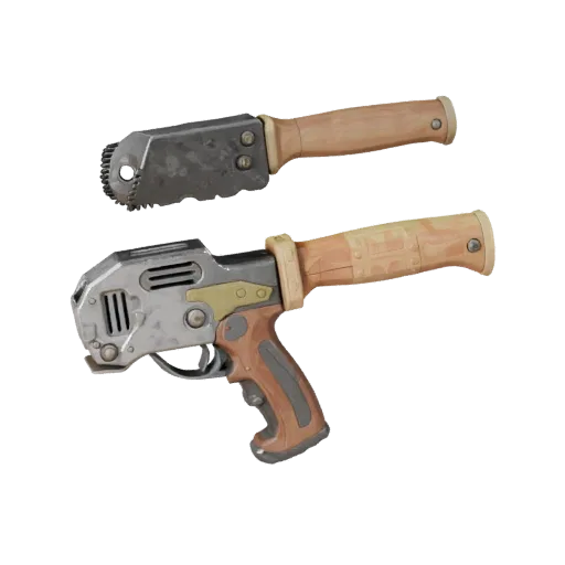 Worn Saw Stylized 3D model, stylized isometric render, showing painted metal, functional silhouettes.