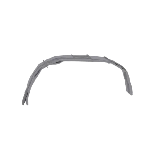 Modelo 3D de um revestimento de caixa de roda de carro cinza, mostrando sua forma curva e superfície texturizada.