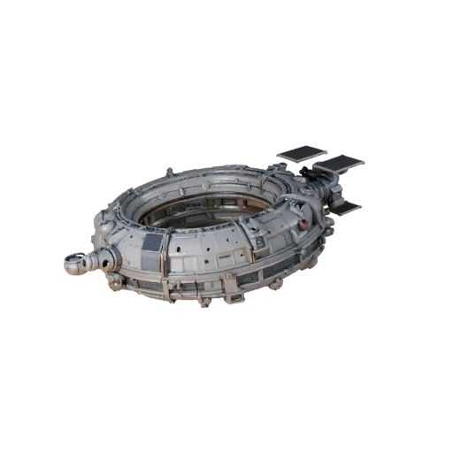 Orbital Habitat Module High Poly 3D model, close-up studio render, showing metal modules, modular station layout.