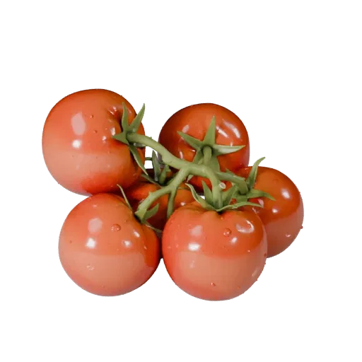 Market Tomato Cluster High Poly 3D model, close-up studio render, showing leaf veins, clear vegetable silhouettes.