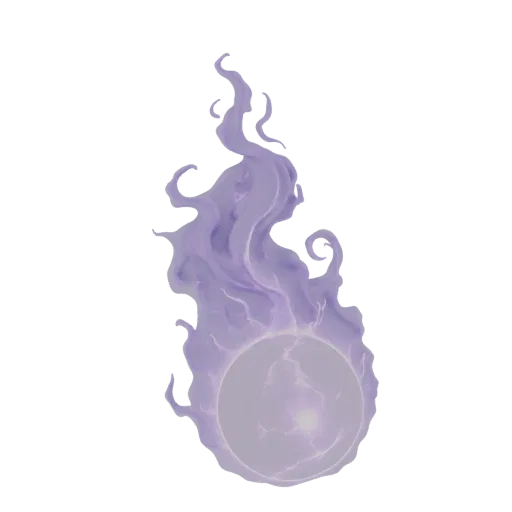 3D model of a purple fireball spell with glowing core and swirling violet flames, isolated on a white background.