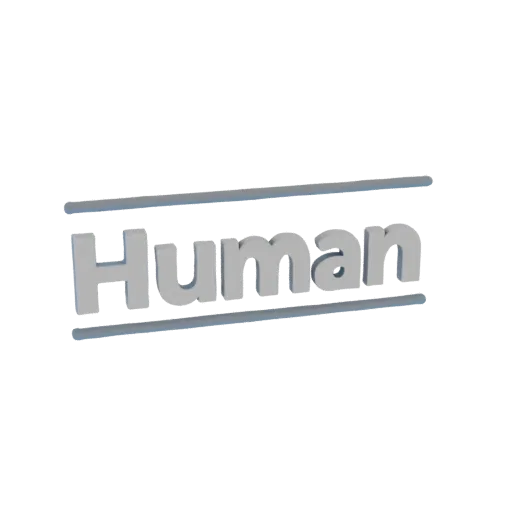 3D model of "Human" text with silver-gray color and shadow effect on a black background