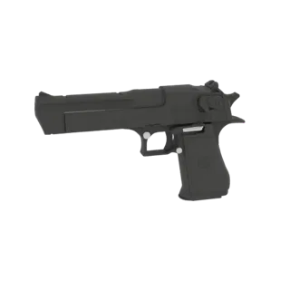 A 3D model render of a matte black Desert Eagle pistol, viewed from the side.