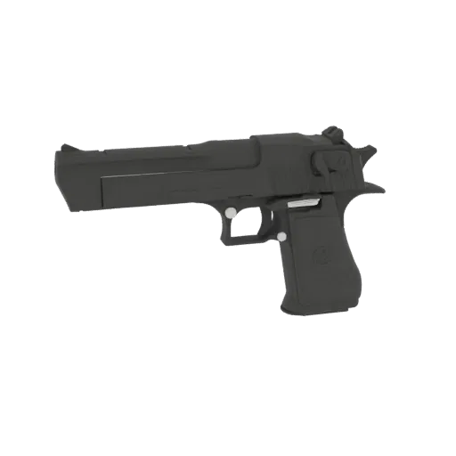 A 3D model render of a matte black Desert Eagle pistol, viewed from the side.