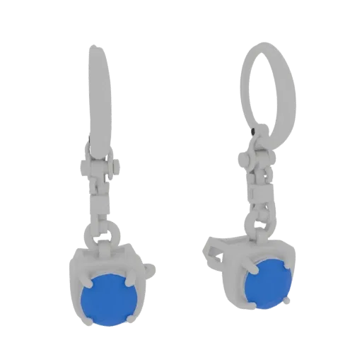 Sapphire Earrings 3D model, three-quarter front view, AR viewer studio render, sapphire finish.