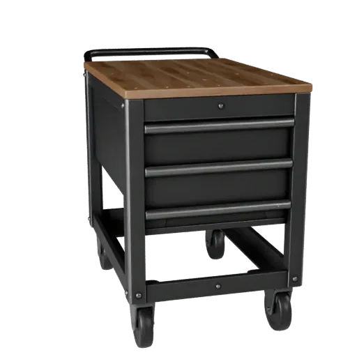 Industrial Tool Cart High Poly 3D model, close-up studio render, showing steel frames, stable fixtures.