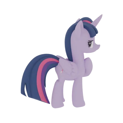 3D model of Twilight Sparkle, a purple alicorn pony with a dark blue and purple mane and tail, standing in profile.