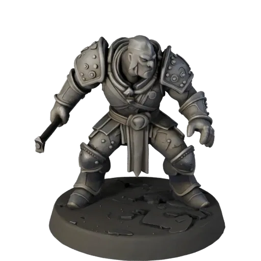 Monster Warrior Miniature realistic 3D model preview showing silhouette, three-quarter scene view, pose and resin detail