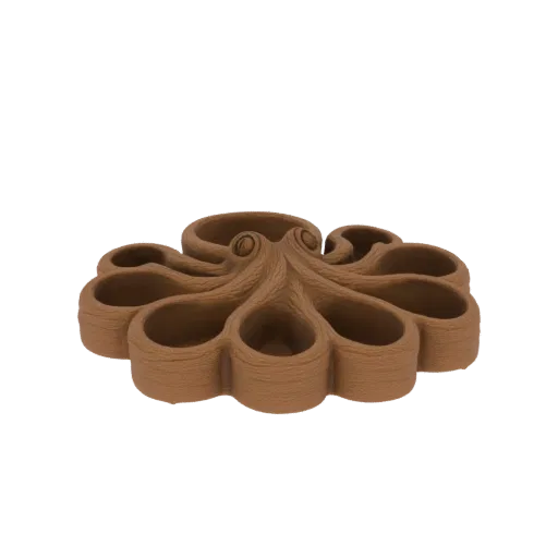 Modèle 3D d'un pot planteur pieuvre marron avec plusieurs ouvertures pour plantes, présenté sur fond blanc.