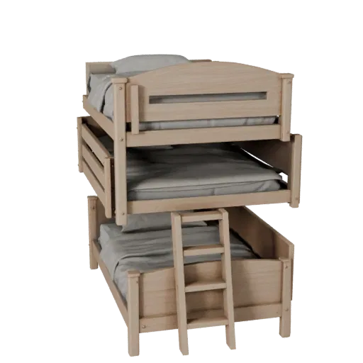 Canopy Bunk Bed render detail 3D model, three-quarter studio render, with clean topology and PBR shading on the bed.