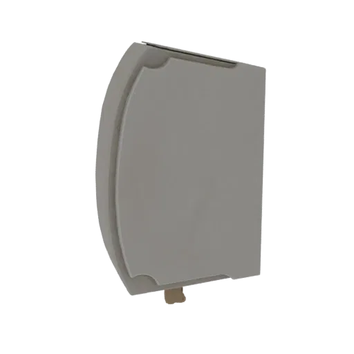 A 3D render of a single, smooth, light-colored curved wall panel against a black background.