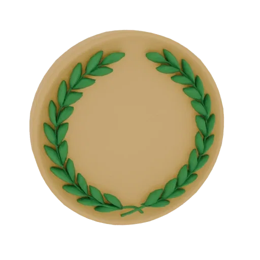 3D model of a beige circular plate with a green laurel wreath encircling its rim.